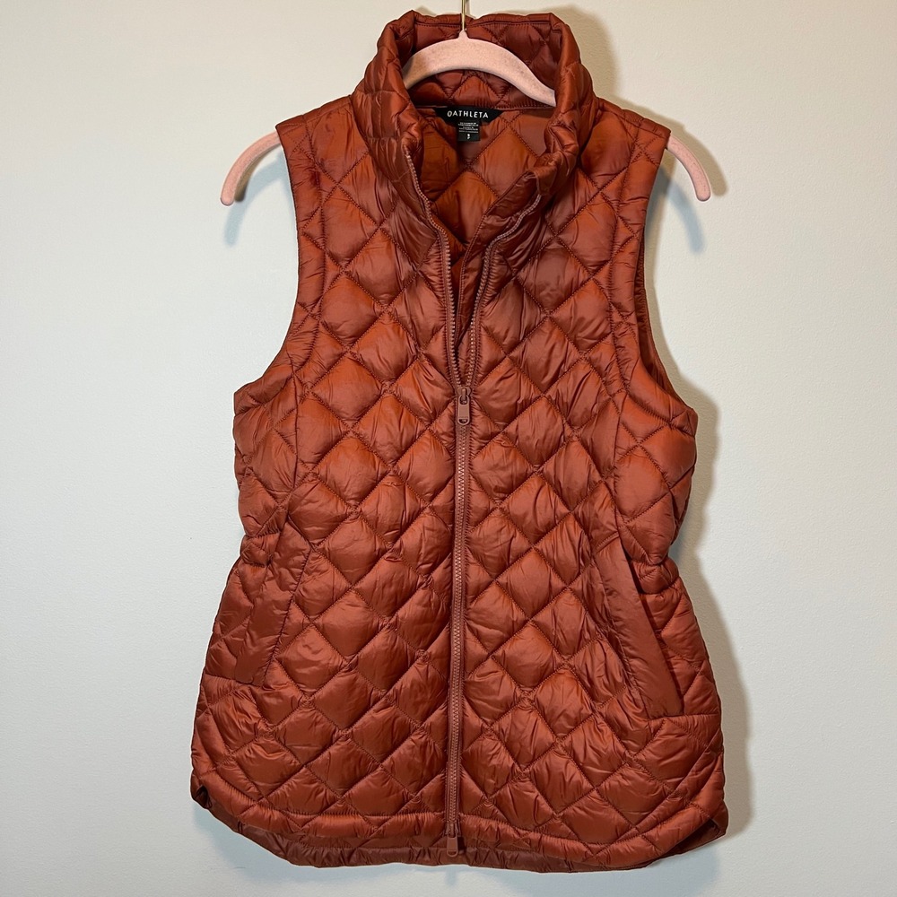 Athleta Whisper Featherless Puffer Vest Copper Brown Diamond Quilt Small